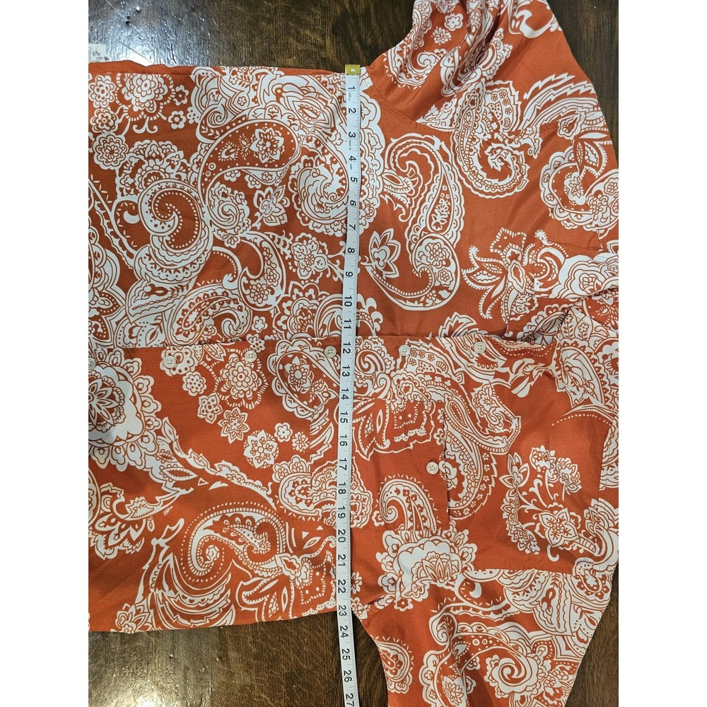 OP Shirt Mens Medium Orange Paisley Hawaiian Aloha Button Up Short Sleeve Casual - Picture 4 of 6